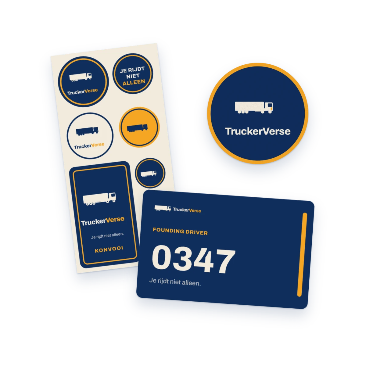 Startset van TruckerVerse: lidkaart, stickervel en geborduurd embleem