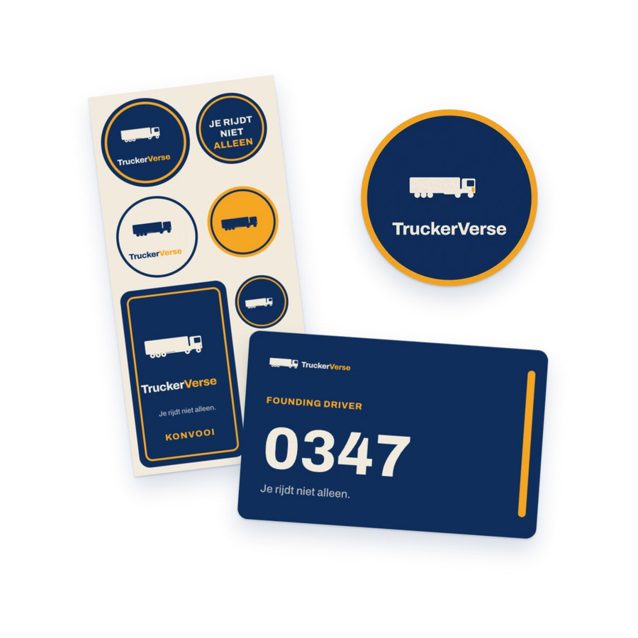Startset van TruckerVerse: lidkaart, stickervel en geborduurd embleem